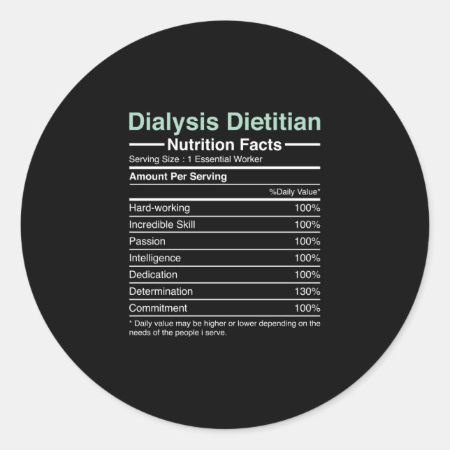 Dialyse Diätitische Ernährung Fakten - Nephrologie Runder Aufkleber (Vorderseite)