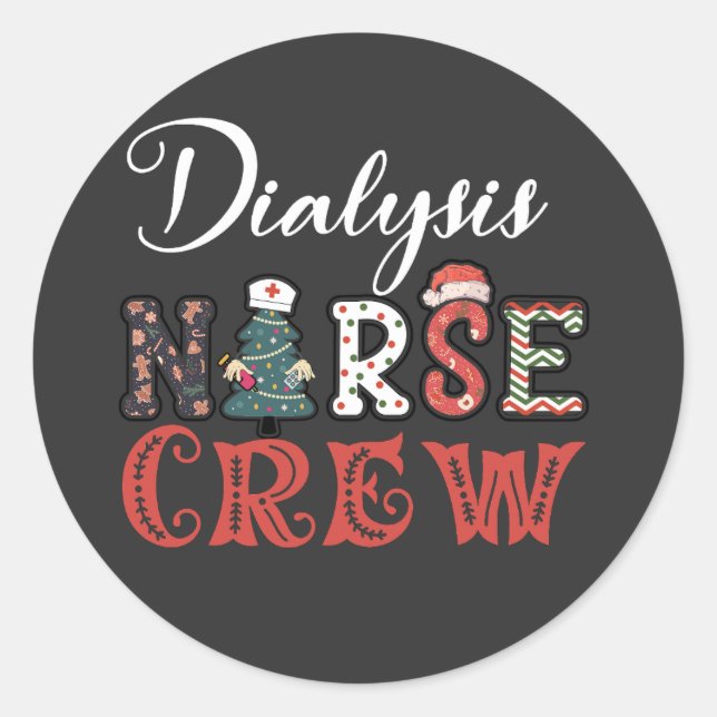 Dialyse Krankenschwester Crew Weihnachten Shirt Runder Aufkleber (Vorderseite)