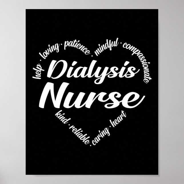 Dialyse Nurse Herz Word Cloud Poster (Vorne)