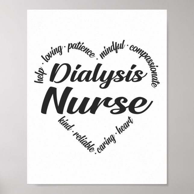 Dialyse Nurse Herz Word Cloud Poster (Vorne)