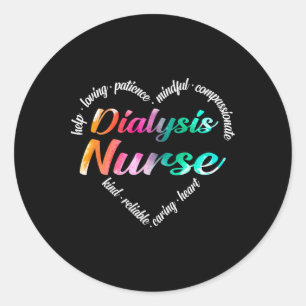 Dialyse Nurse Herz Word Cloud Watercolor Rainbow Runder Aufkleber