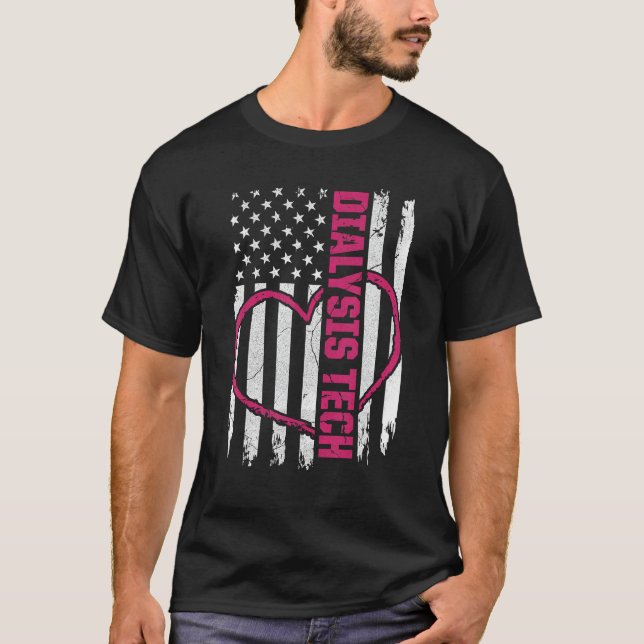 Dialysis Technician Flag Herznephrologie Tech T-Shirt (Vorderseite)