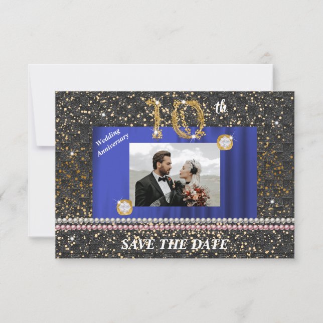 Diamant 10. Hochzeitstag Schwarze Perle Einladung (Vorderseite)