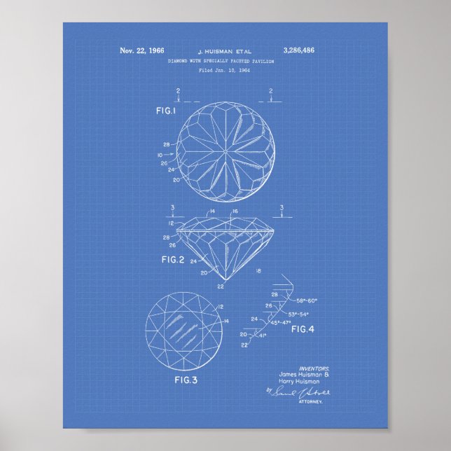 Diamant 1966 Patent Kunst Blaupause Poster (Vorne)