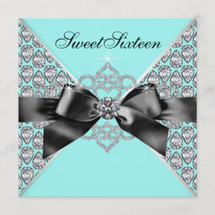 Diamant-aquamariner blaues Schwarz-Bonbon 16 Einladung