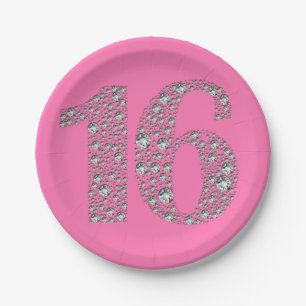 Diamant Bling 16 Sechzehn 16. Geburtstag JEDE FARB Pappteller