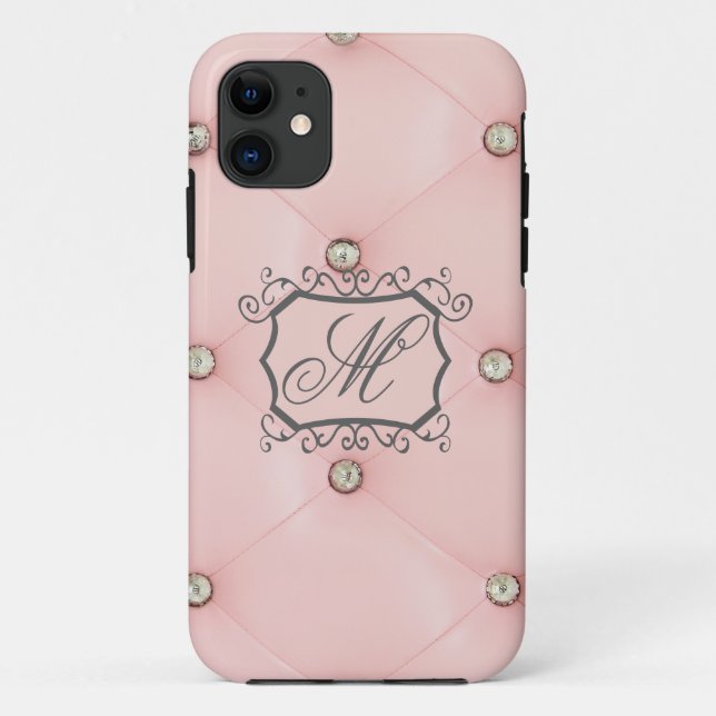 Diamant Bling Pink Tufted Monogram IPHONE 5 Case (Rückseite)
