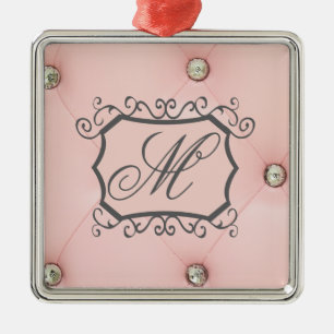 Diamant Bling Pink Tufted Monogram Ornament Aus Metall
