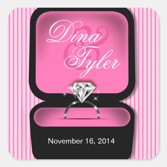Diamant Bling Ring Box rosa Quadratischer Aufkleber (Vorderseite)