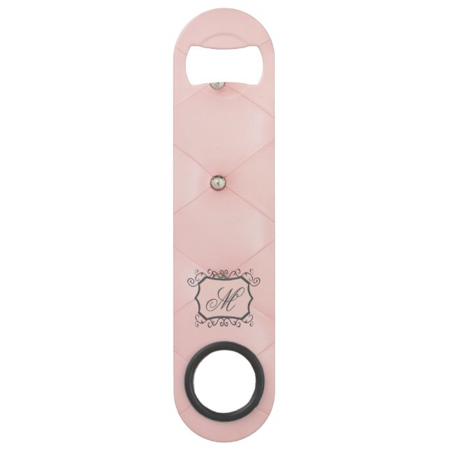 Diamant Bling rosa büscheliger lederner Speed Flaschenöffner (Vorderseite)