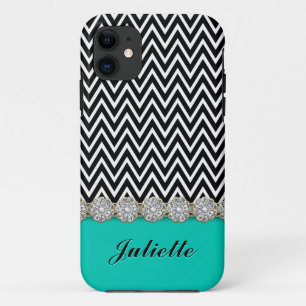Diamant-Blume Schwarz-weißes Zickzack Muster Case-Mate iPhone Hülle