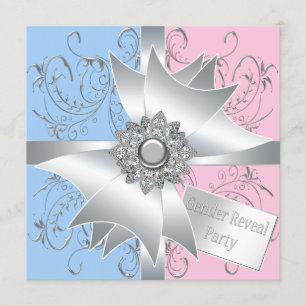 Diamant-Bogen Elegant Rosa Blau Geschlecht Enthüll Einladung
