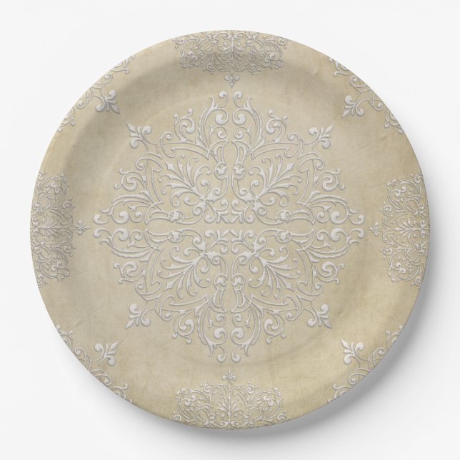 Diamant-Damast-Spitze-Pappteller Pappteller (Vorderseite)
