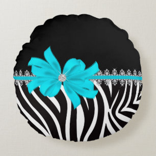 Diamant Delilah Zebra (aquamarin) Rundes Kissen