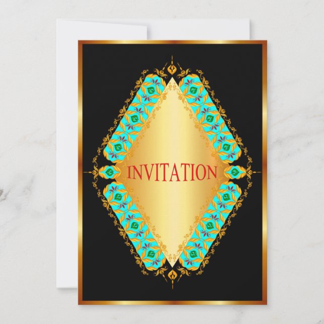 Diamant-Design blau und gold in schwarz Einladung (Vorderseite)