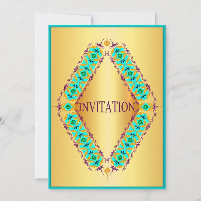 Diamant-Design blau und lila in Gold-Einladung Einladung (Vorderseite)
