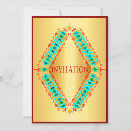 Diamant design bleu et rouge dans invitation or