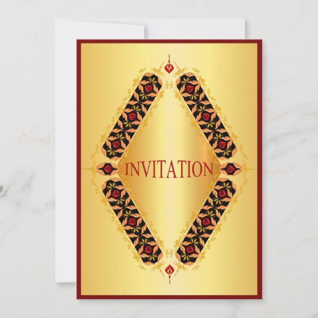 Diamant-Design schwarz und rot in Gold Einladung (Vorderseite)