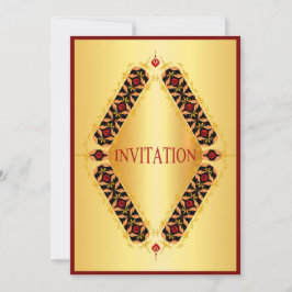 Diamant-Design schwarz und rot in Gold Einladung