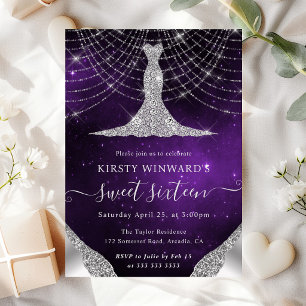 Diamant Dress & Bokeh String Lights Sweet 16 Einladung