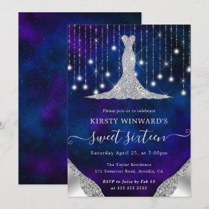 Diamant Dress & Bokeh String Lights Sweet 16 Einladung