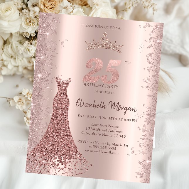 Diamant Dress Rose Gold Glitzer Staub 25. Einladung (Von Creator hochgeladen)
