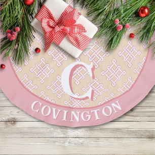 Diamant Endlosknoten in Rosa + Orange Personalisie Leinenimitat Weihnachtsbaumdecke