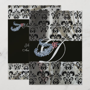 DIAMANT FEATHER SILBER SCHWARZE SEIDEN-DAMAST-MONO EINLADUNG