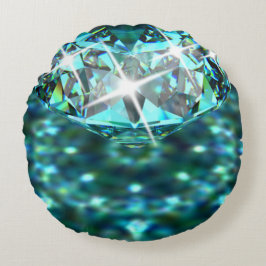 Diamant funkelnder Edelstein aquamarin schwarz Rundes Kissen