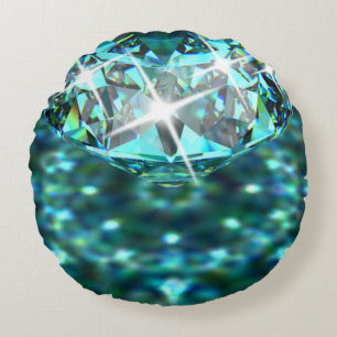 Diamant funkelnder Edelstein aquamarin schwarz Rundes Kissen