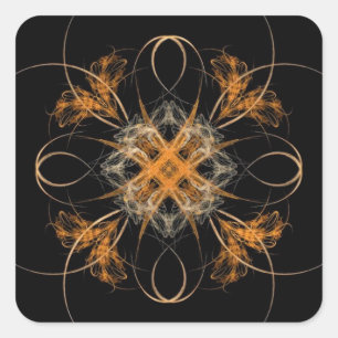 Diamant geformt Orange und White Fraktal Art Quadratischer Aufkleber