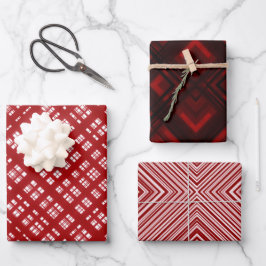 Diamant geformtes Muster rot, weiß, schwarz Geschenkpapier Set