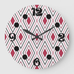 Diamant-Geometrie rot schwarz und weiß Große Wanduhr