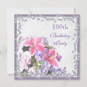 Diamant Gerahmte Blume 100. Geburtstag Einladung