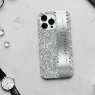 Diamant Glitter Faux Kalligrafie Name Silber Case-Mate iPhone Hülle