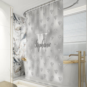 Diamant Glitter-Muster Monogramm Silberfolie Duschvorhang