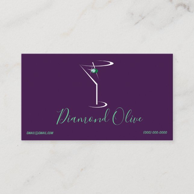 Diamant-grüne Oliven-Cocktail-Martini-Glas-Logo Visitenkarte (Vorderseite)