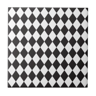 Diamant-Harlekin-Muster in Schwarzweiss Fliese