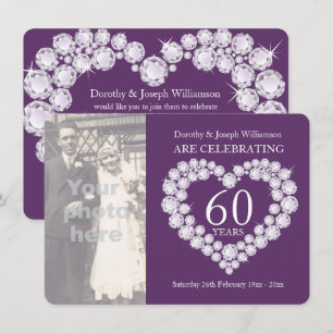 Diamant-Herz-Hochzeitsfoto 60 Jahre Party-Einladun Einladung
