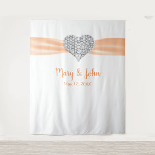 Diamant-Herz Orange-Band Hochzeitshintergrund Wandteppich