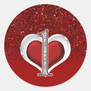 Diamant Herz Rot Glitter Funkeln 1. Geburtstag EIN Runder Aufkleber