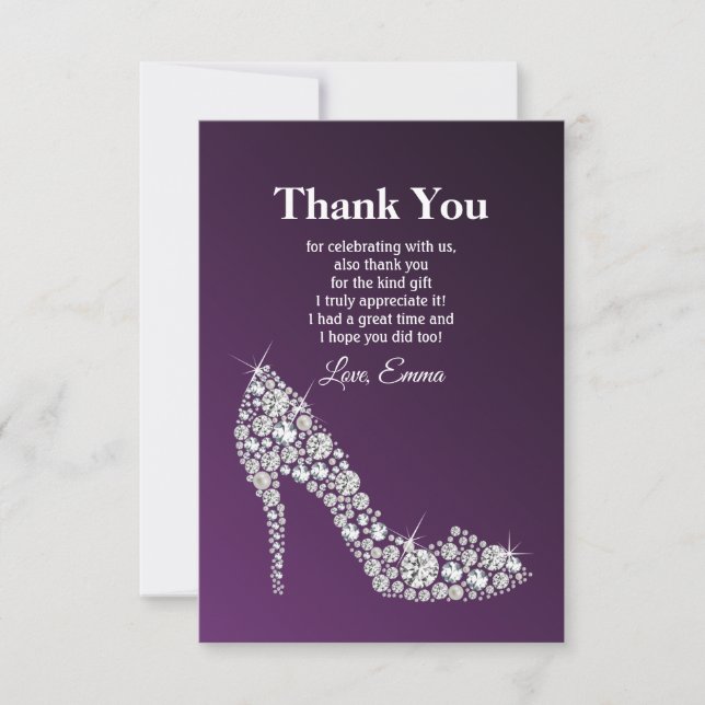 Diamant High Heels lila elegante Dankeskarte Einladung (Vorderseite)
