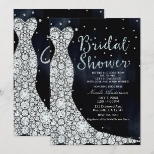 Diamant Hochzeitskleid Modern Blau Brautparty Einladung