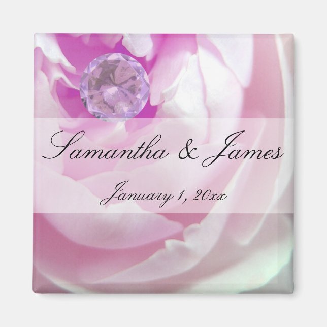 Diamant in einer rosa Rose Persönlichen Hochzeit Magnet (Vorne)