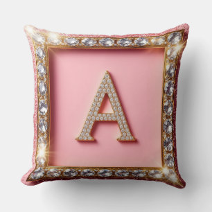 Diamant Initiale A Goldrahmen Pink Glitter Monogra Kissen