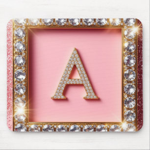 Diamant Initiale A Goldrahmen Pink Glitter Monogra Mousepad