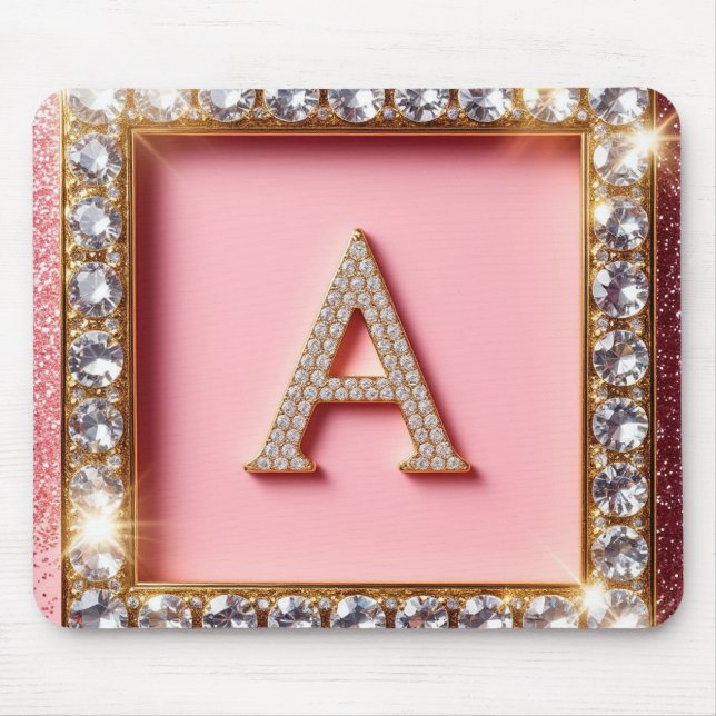Diamant Initiale A Goldrahmen Pink Glitter Monogra Mousepad (Vorne)