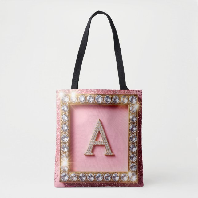 Diamant Initiale A Goldrahmen Pink Glitter Monogra Tasche (Vorderseite)