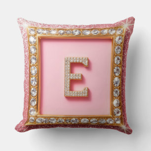 Diamant Initiale E Goldrahmen Pink Glitter Monogra Kissen