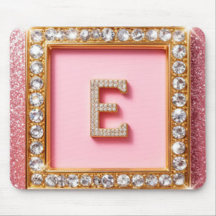 Diamant Initiale E Goldrahmen Pink Glitter Monogra Mousepad